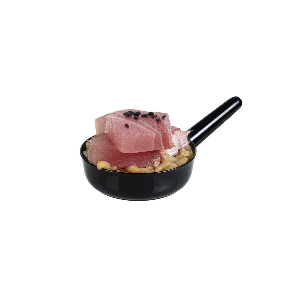 Mini Serve 1 oz Round Black Plastic Mini Sauce Pan - 3 1/4" x 2" x 1/2" - 100 count box