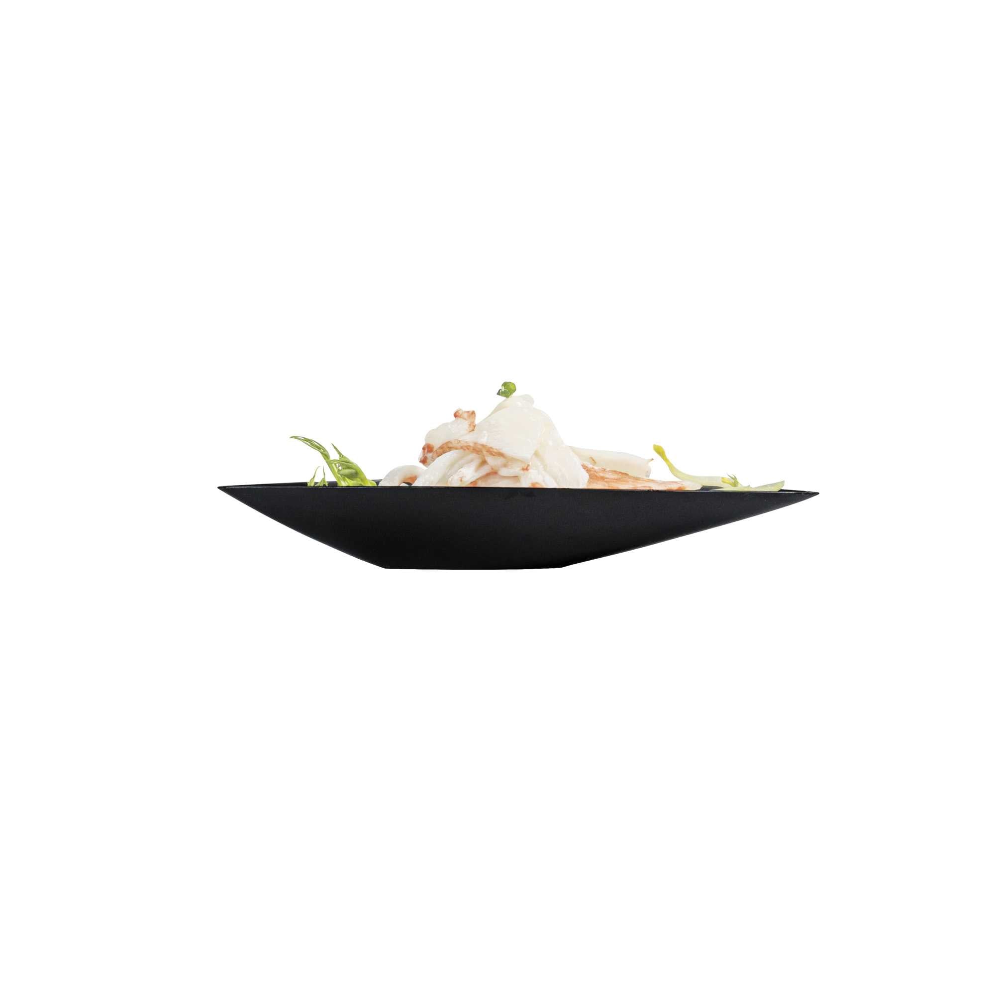 Mini Serve Diamond Black Plastic Canoe Dish - 5" x 1 1/2" x 3/4" - 100 count box