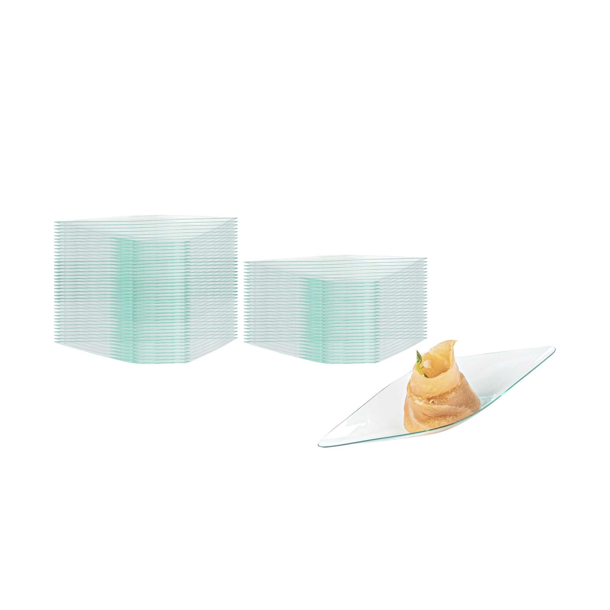 Mini Serve Diamond Seagreen Plastic Canoe Dish - 5" x 1 1/2" x 3/4" - 100 count box