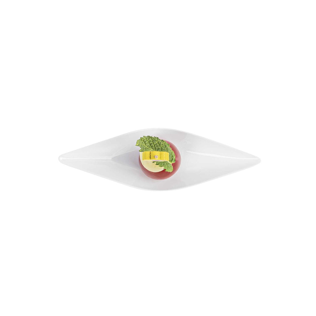 Mini Serve Diamond White Plastic Canoe Dish - 5" x 1 1/2" x 3/4" - 100 count box