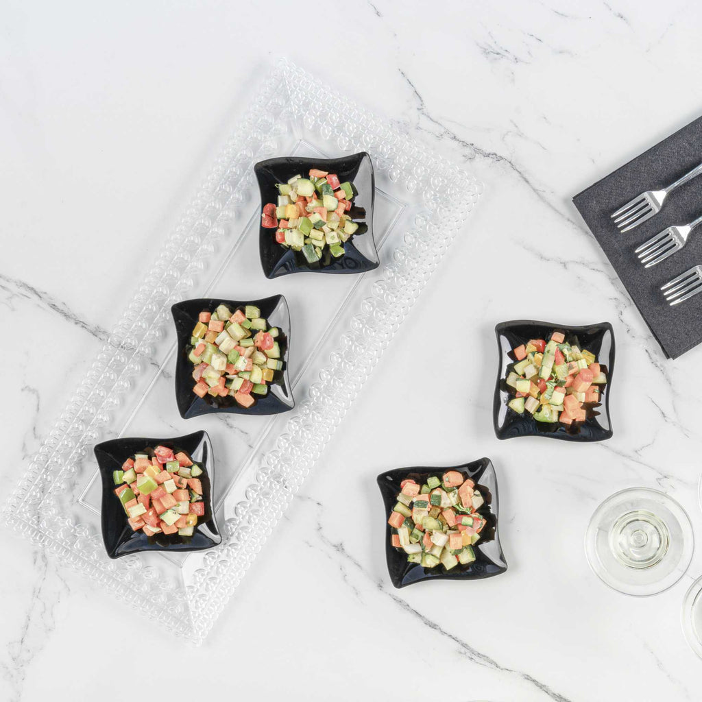 Mini Serve Square Black Plastic Aqua Plate - 3" x 3" - 100 count box