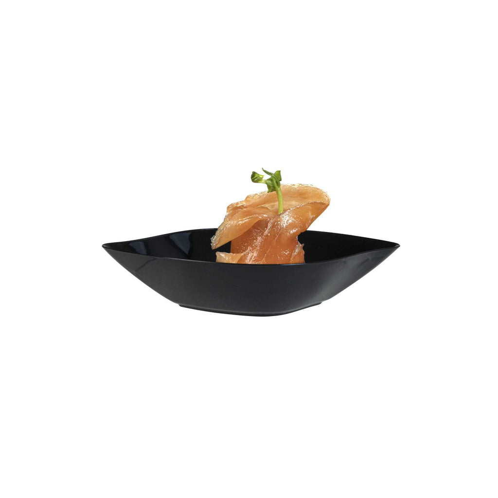 Mini Serve Square Black Plastic Comma Plate - 3 1/2" x 4 1/2" x 1" - 100 count box