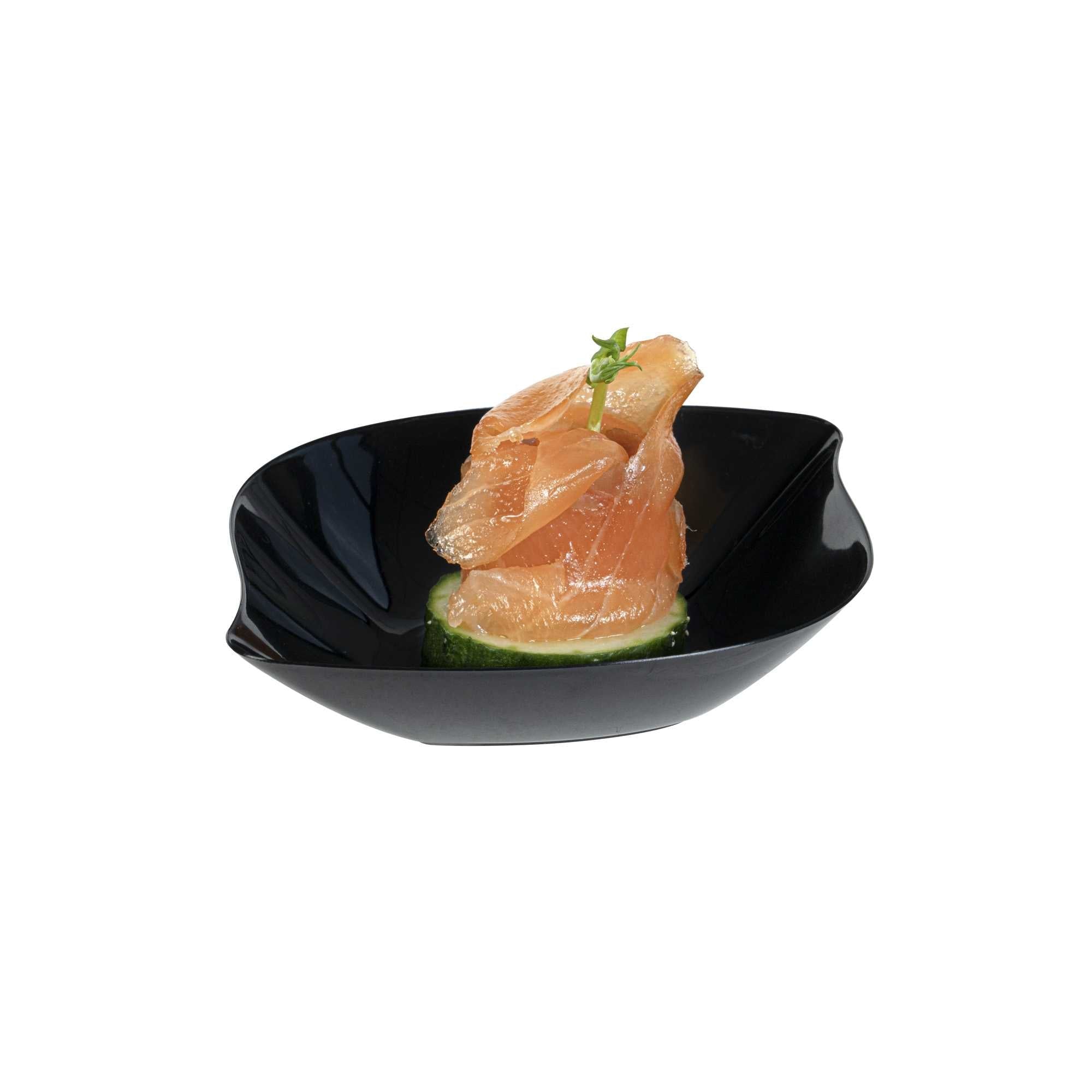 Mini Serve Square Black Plastic Comma Plate - 3 1/2" x 4 1/2" x 1" - 100 count box
