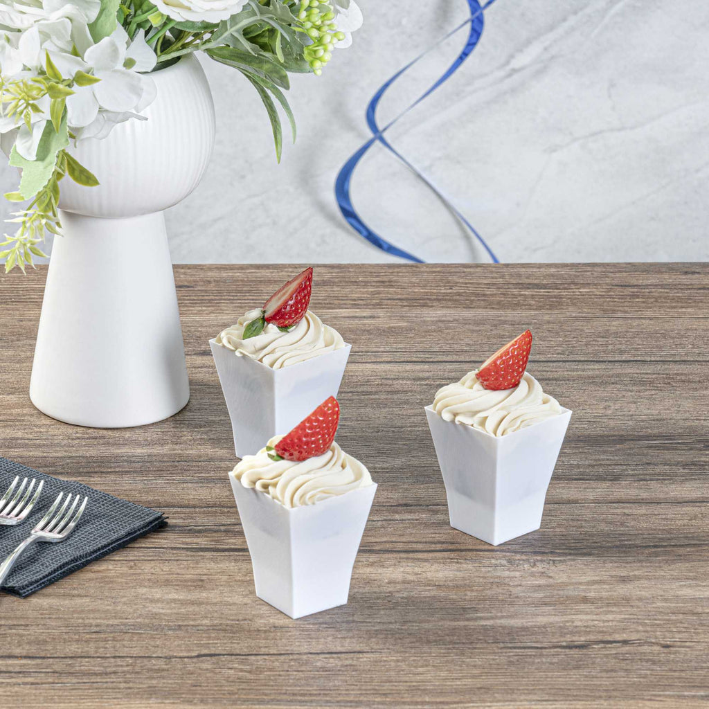 Mini Serve 2 oz Square White Plastic Bonito Cup - 1 3/4" x 1 3/4" x 2 1/4" - 100 count box