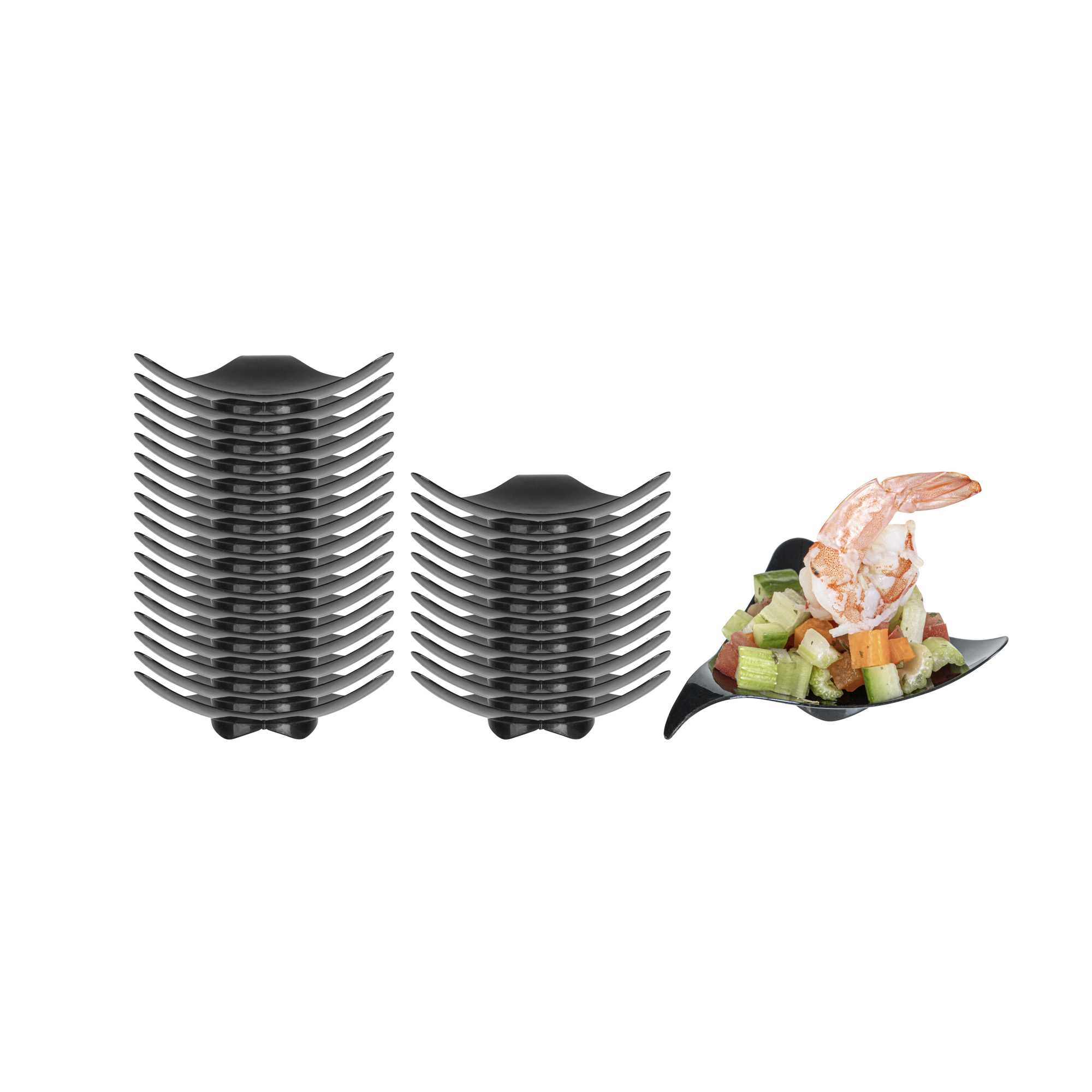 Mini Serve Triangle Black Plastic Shooting Star Appetizer Plate - 3" x 3" - 100 count box