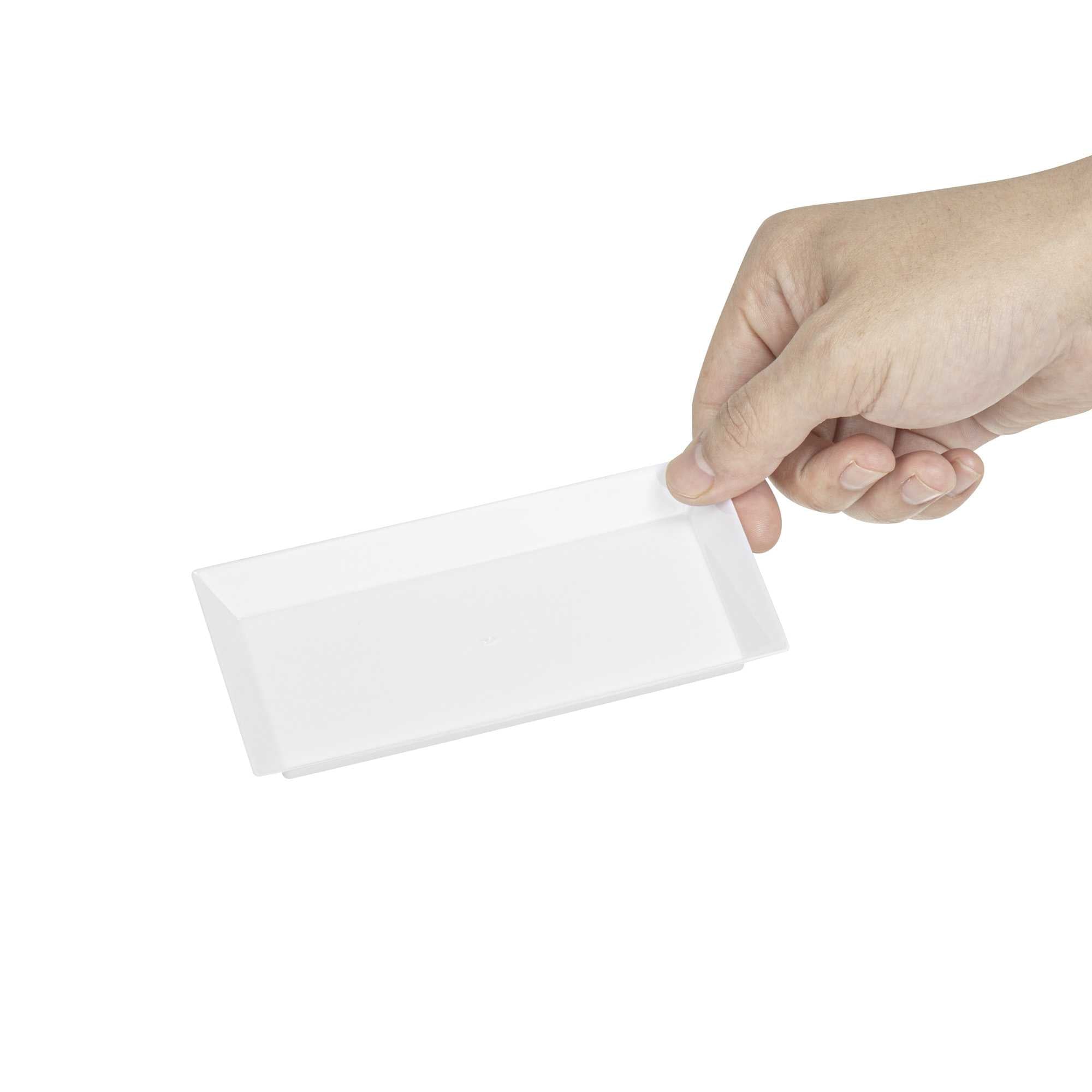 Mini Serve Rectangle White Plastic Plate - 5" x 2 1/2" x 1/2" - 20 count box