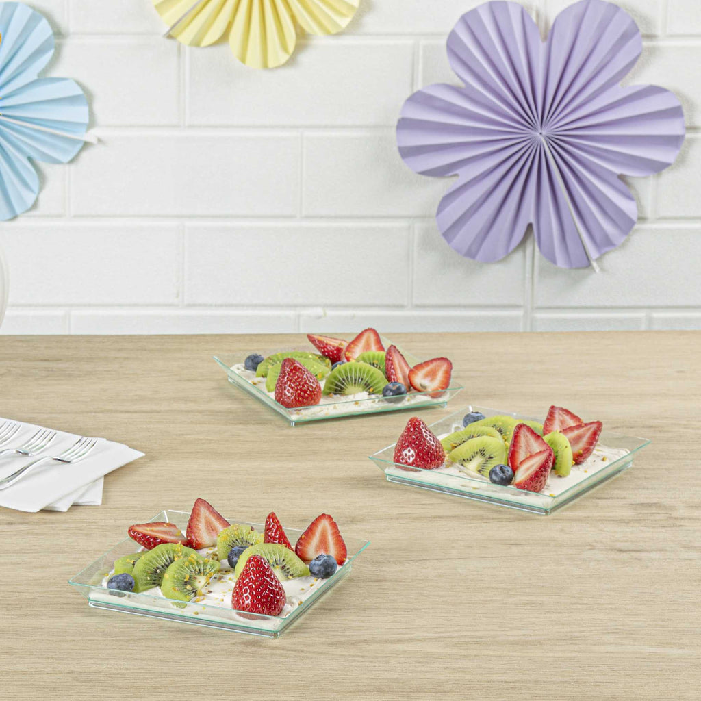 Mini Serve Square Seagreen Plastic Medium Modern Plate - 5" x 5" - 100 count box