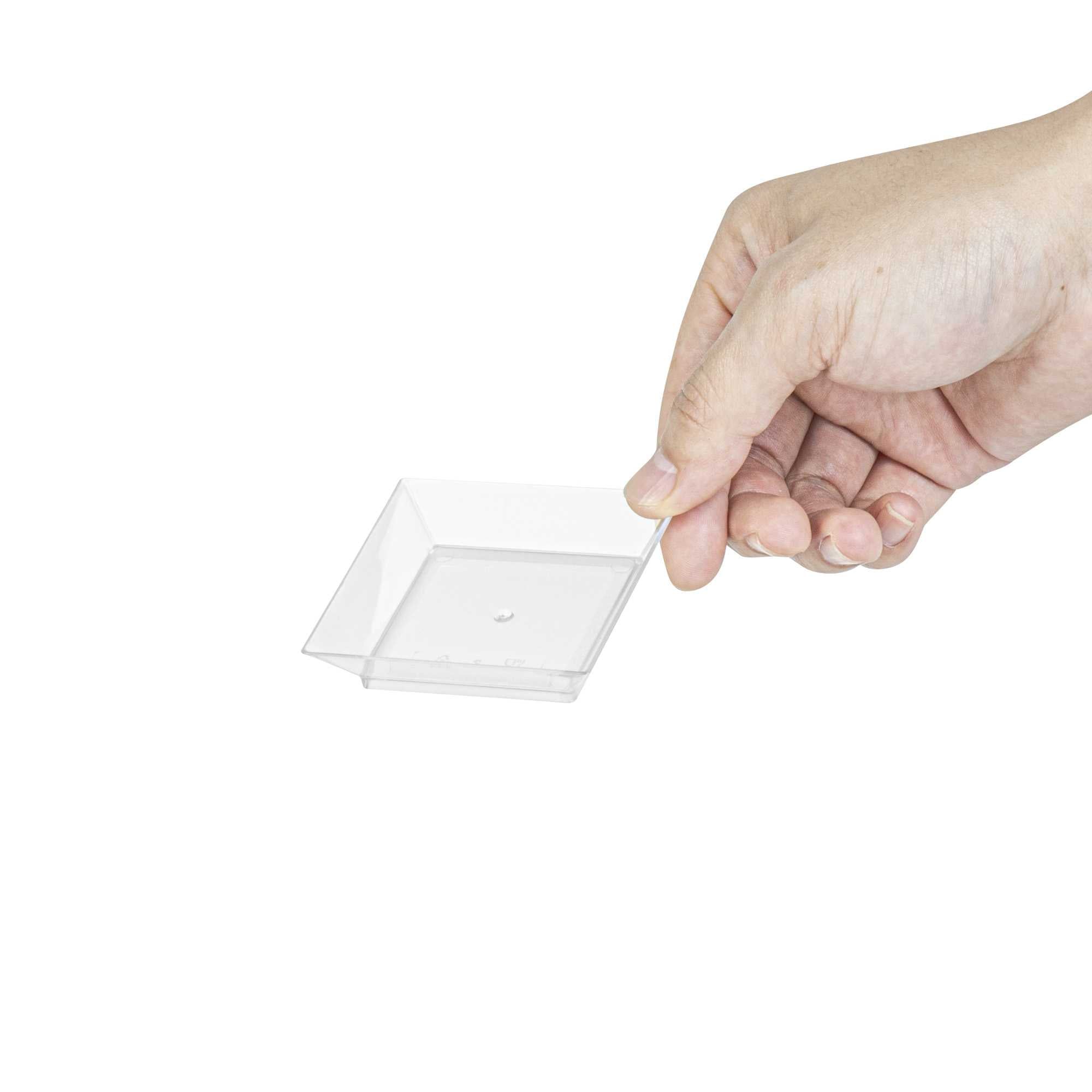 Mini Serve Square Clear Plastic Mini Modern Plate - 2 1/2" x 2 1/2" x 1/2" - 20 count box