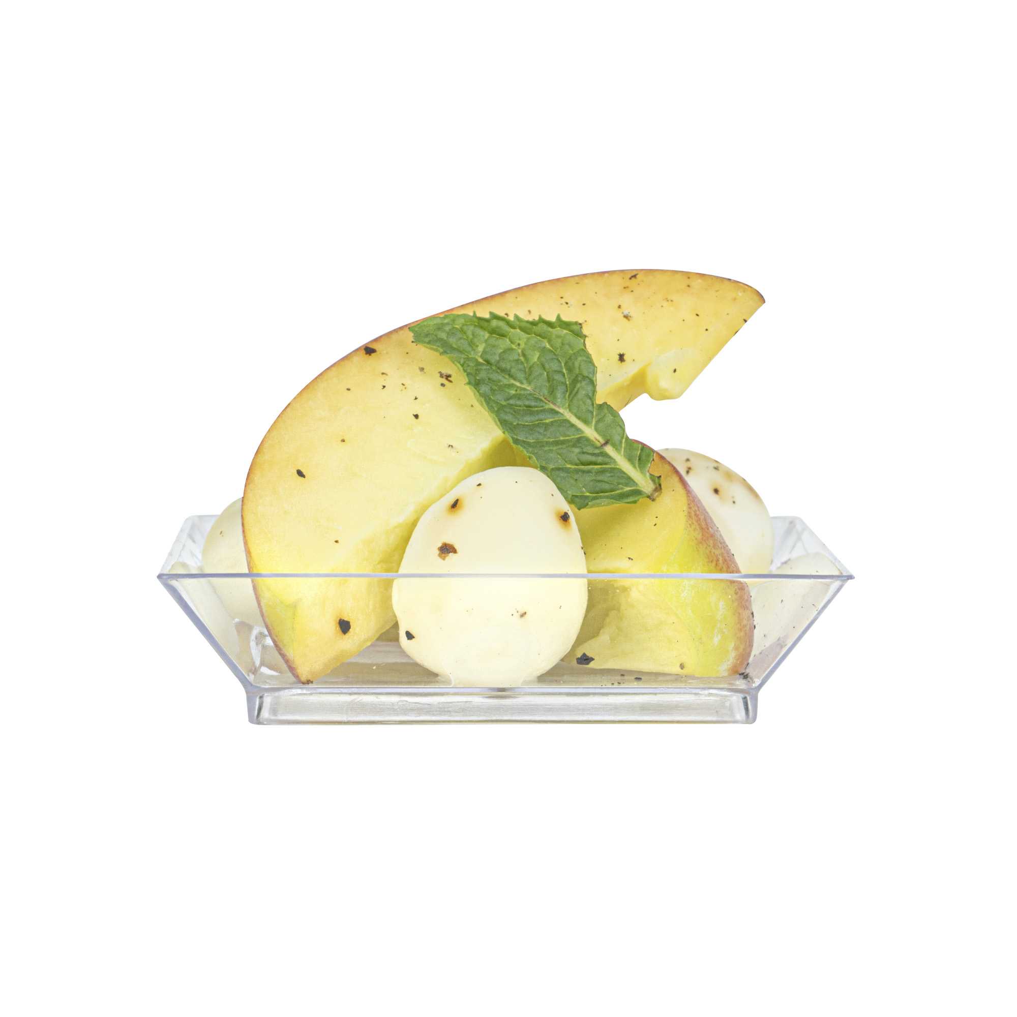 Mini Serve Square Clear Plastic Mini Modern Plate - 2 1/2" x 2 1/2" x 1/2" - 20 count box