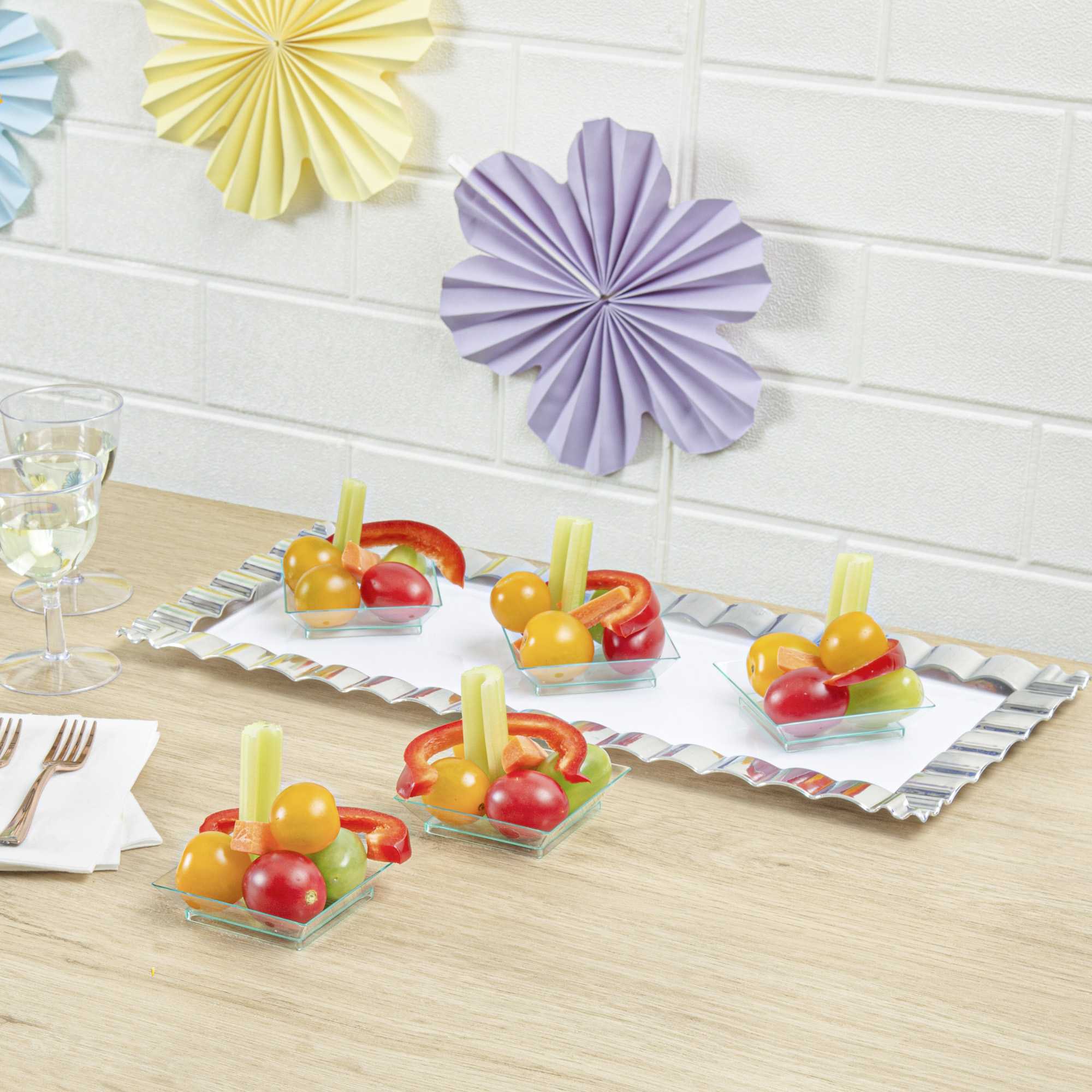 Mini Serve Square Seagreen Plastic Mini Modern Plate - 2 1/2" x 2 1/2" x 1/2" - 100 count box