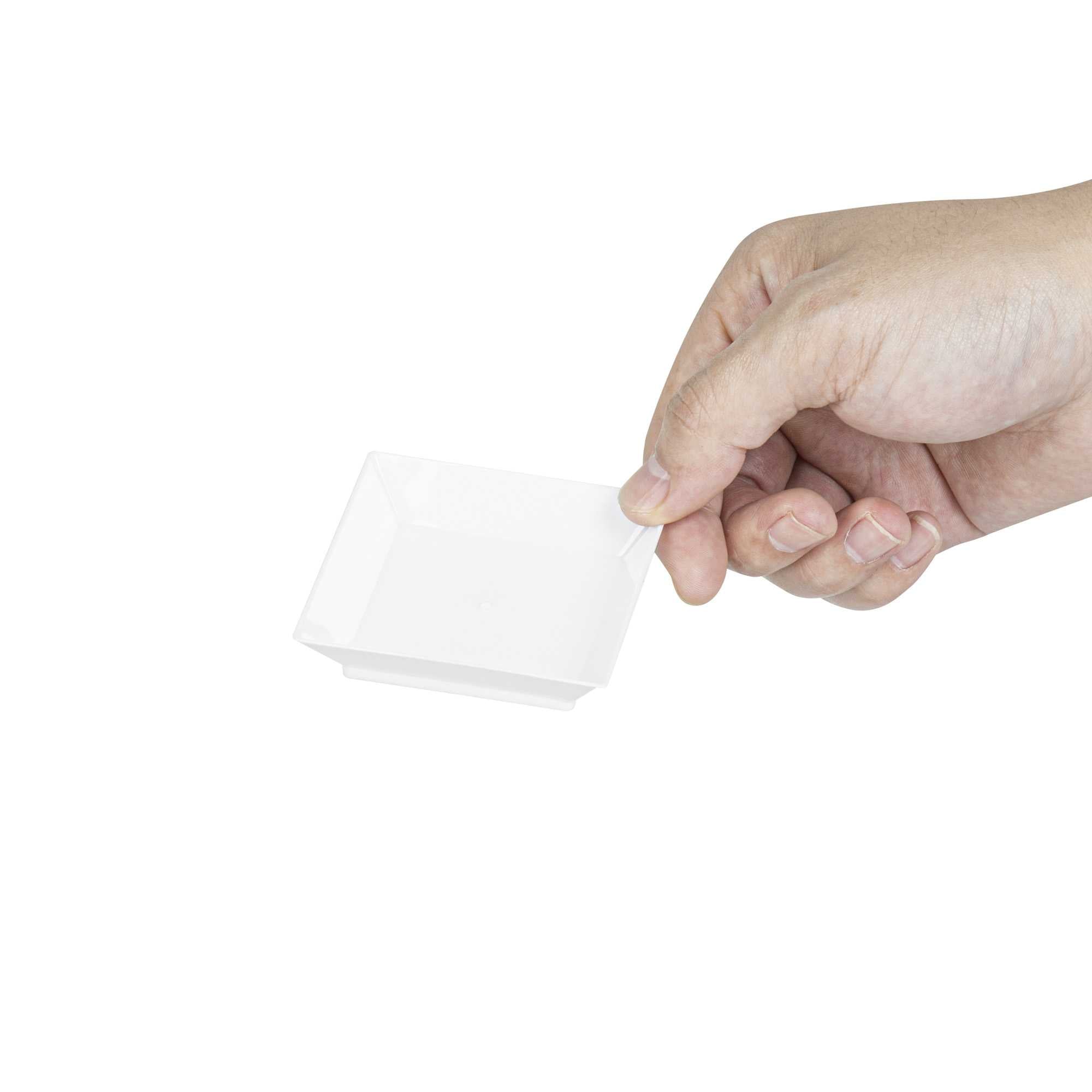 Mini Serve Square White Plastic Mini Modern Plate - 2 1/2" x 2 1/2" x 1/2" - 20 count box