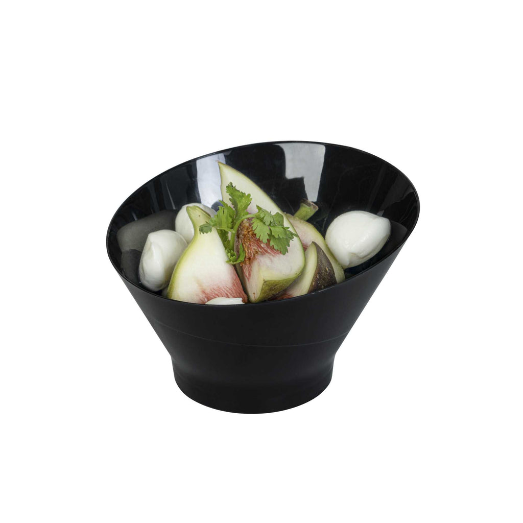 Mini Serve 7 oz Round Black Plastic Incline Bowl - 4 1/4" x 4 1/4" x 2 3/4" - 20 count box