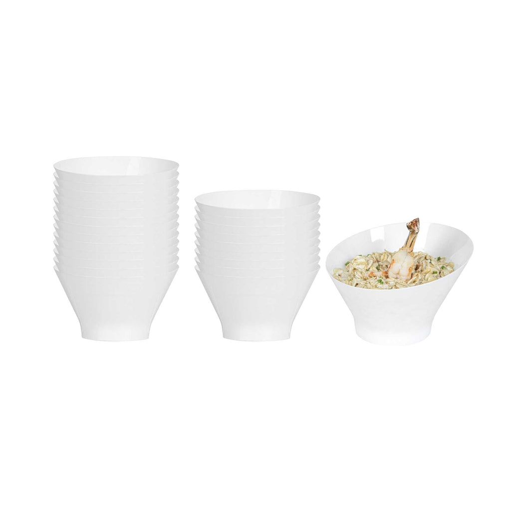Mini Serve 7 oz Round White Plastic Incline Bowl - 4 1/4" x 4 1/4" x 2 3/4" - 20 count box