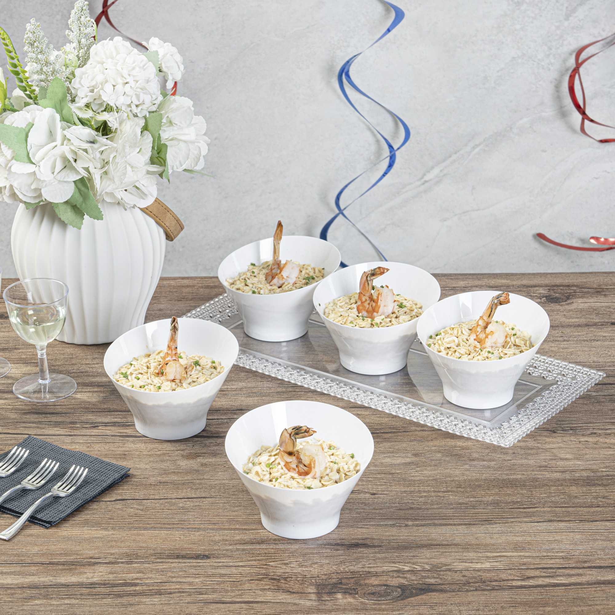 Mini Serve 7 oz Round White Plastic Incline Bowl - 4 1/4" x 4 1/4" x 2 3/4" - 20 count box