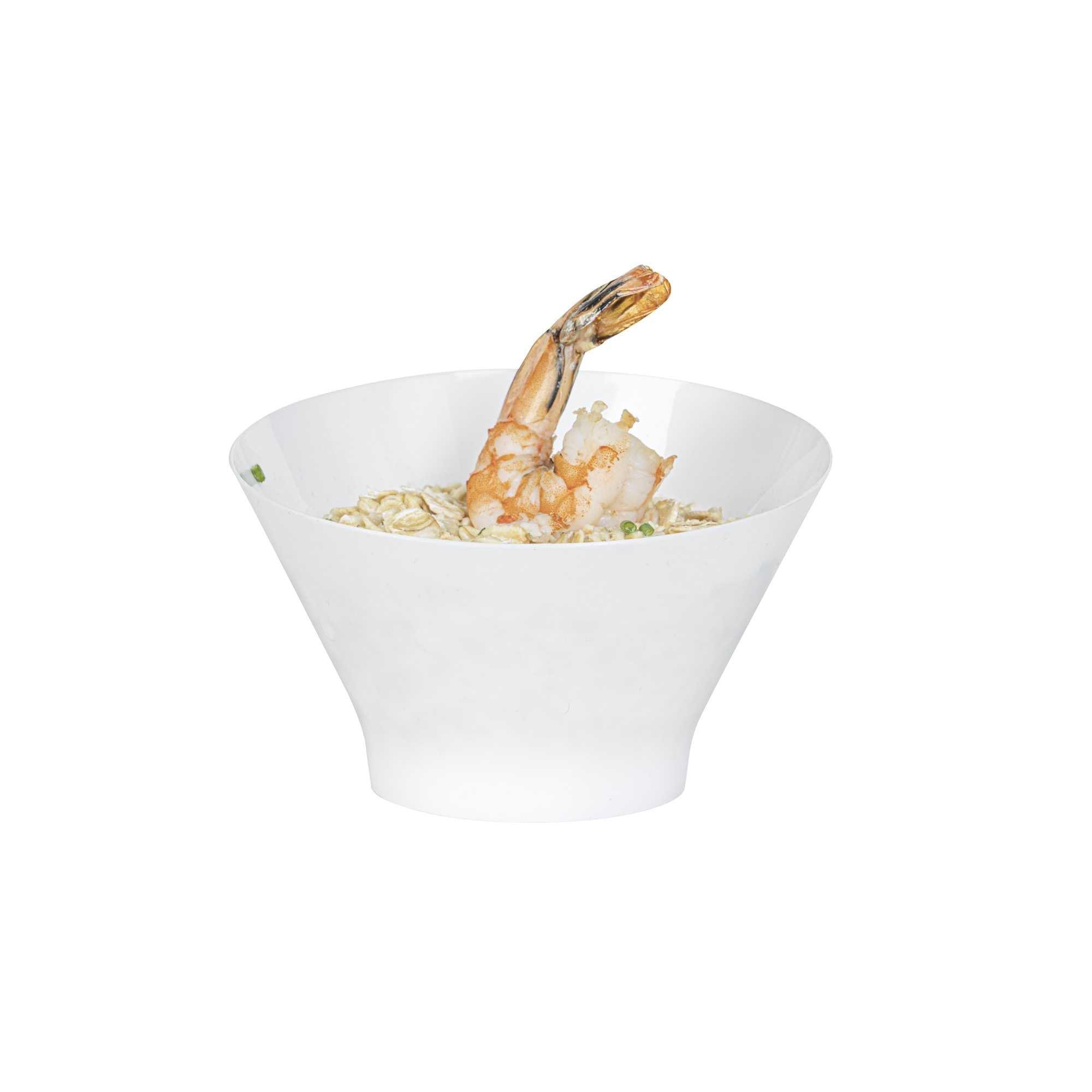Mini Serve 7 oz Round White Plastic Incline Bowl - 4 1/4" x 4 1/4" x 2 3/4" - 20 count box