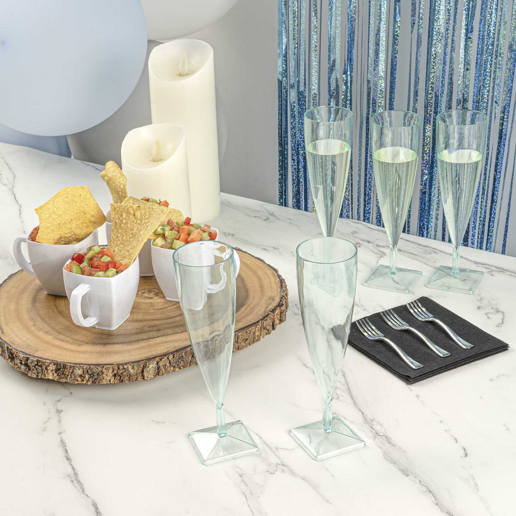Bev Tek 5 oz Seagreen Plastic Champagne Flute - 2" x 2" x 7" - 100 count box
