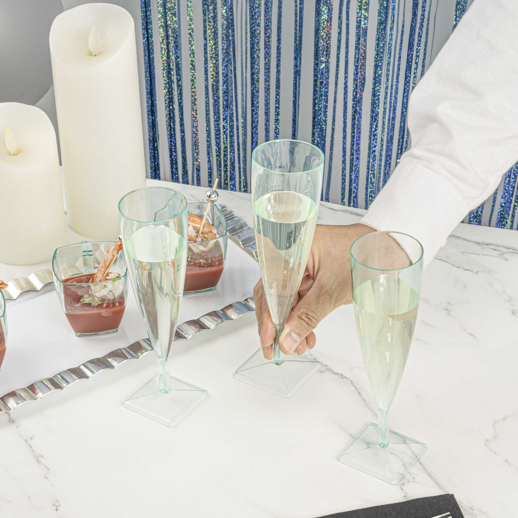 Bev Tek 5 oz Seagreen Plastic Champagne Flute - 2" x 2" x 7" - 100 count box
