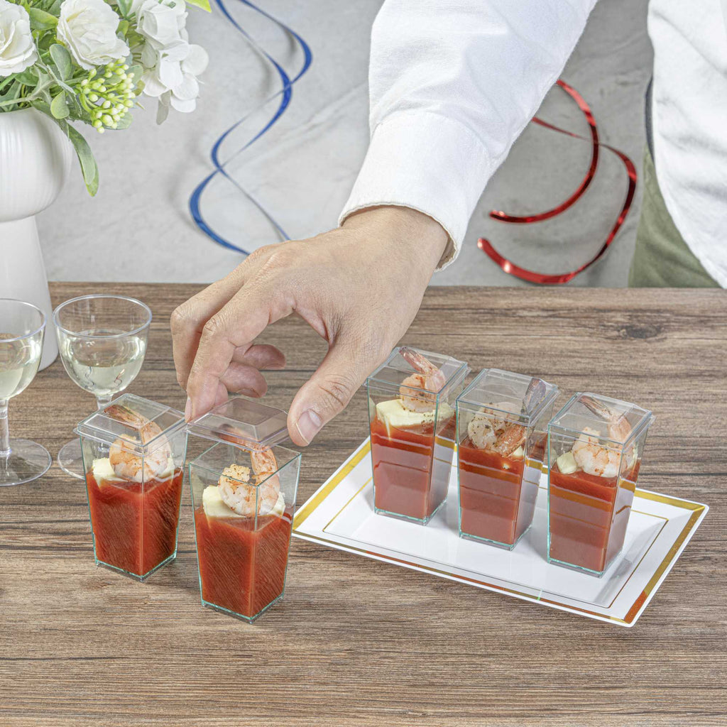 Mini Serve Square Clear Plastic Lid - Fits Tall Geometric Cup - 100 count box