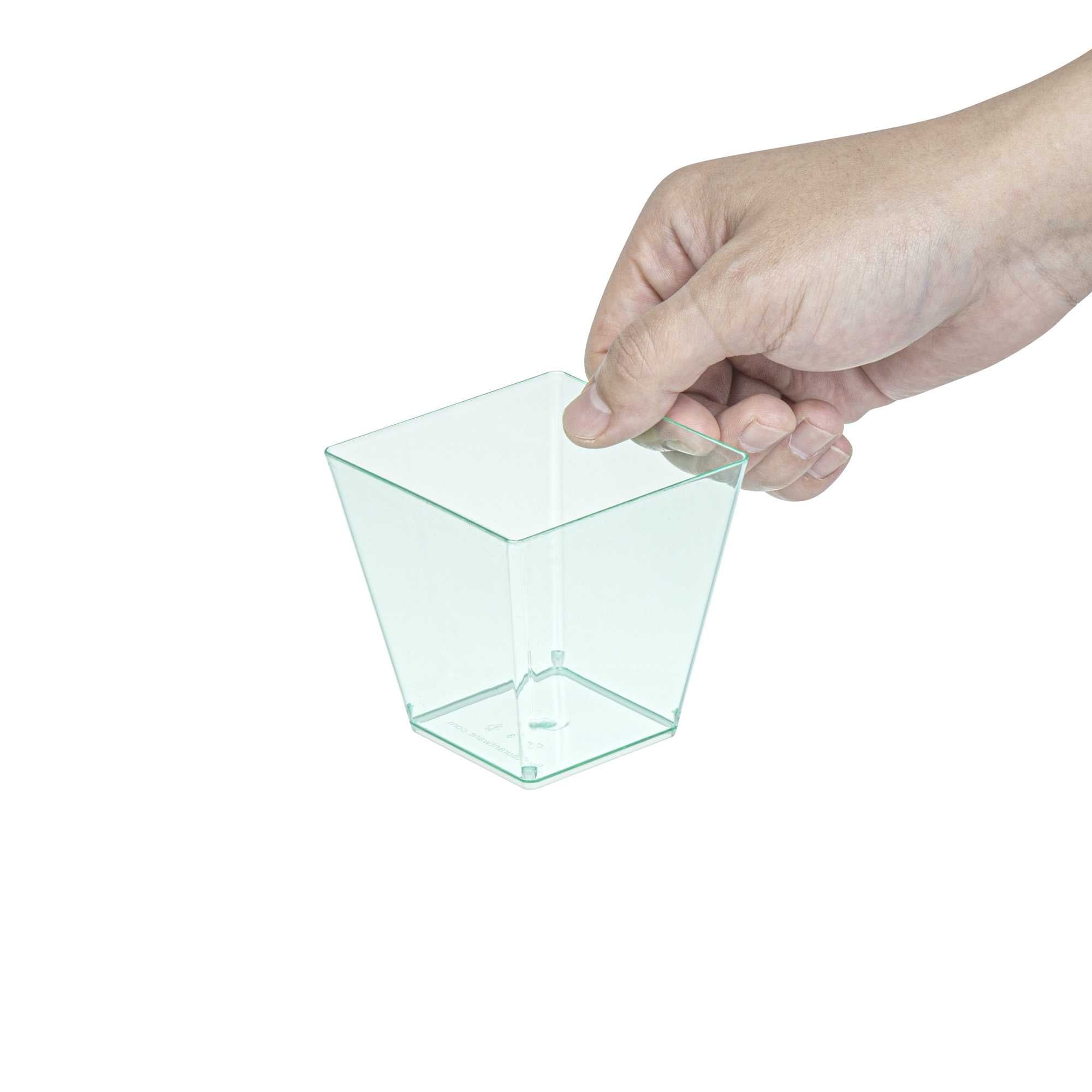 Mini Serve 8 oz Square Seagreen Plastic Large Kova Cup - 2 3/4" x 2 3/4" x 2 3/4" - 20 count box
