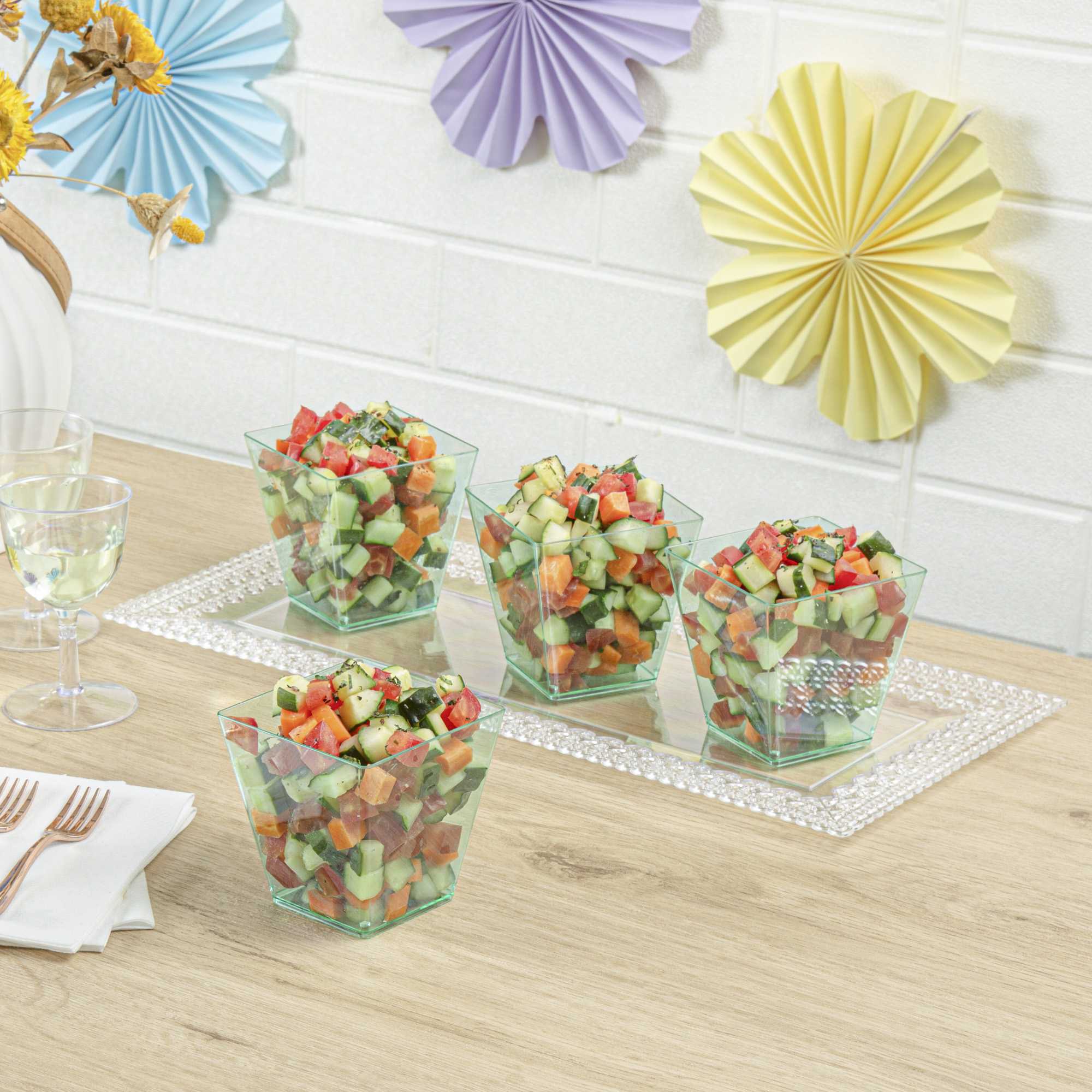 Mini Serve 8 oz Square Seagreen Plastic Large Kova Cup - 2 3/4" x 2 3/4" x 2 3/4" - 20 count box