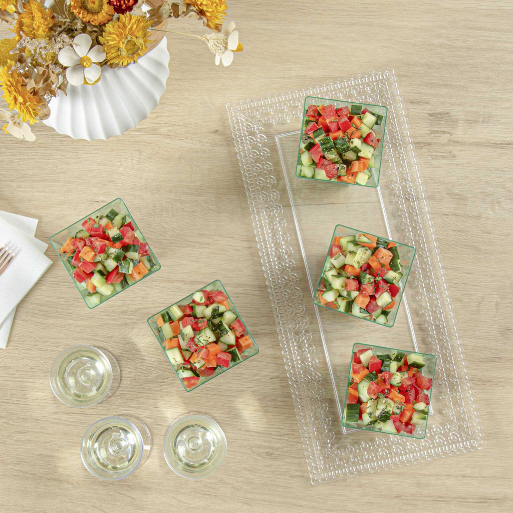 Mini Serve 8 oz Square Seagreen Plastic Large Kova Cup - 2 3/4" x 2 3/4" x 2 3/4" - 20 count box