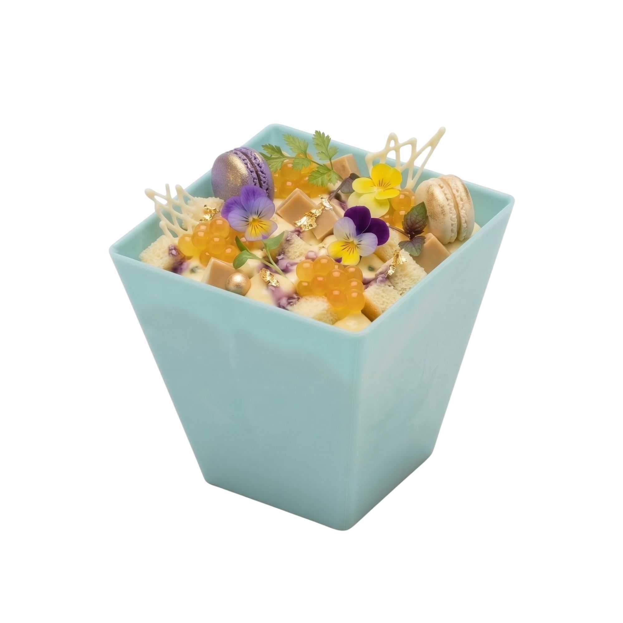 Mini Serve 8 oz Square Baby Blue Plastic Large Kova Cup - Limited Edition - 2 3/4" x 2 3/4" x 2 3/4" - 100 count box