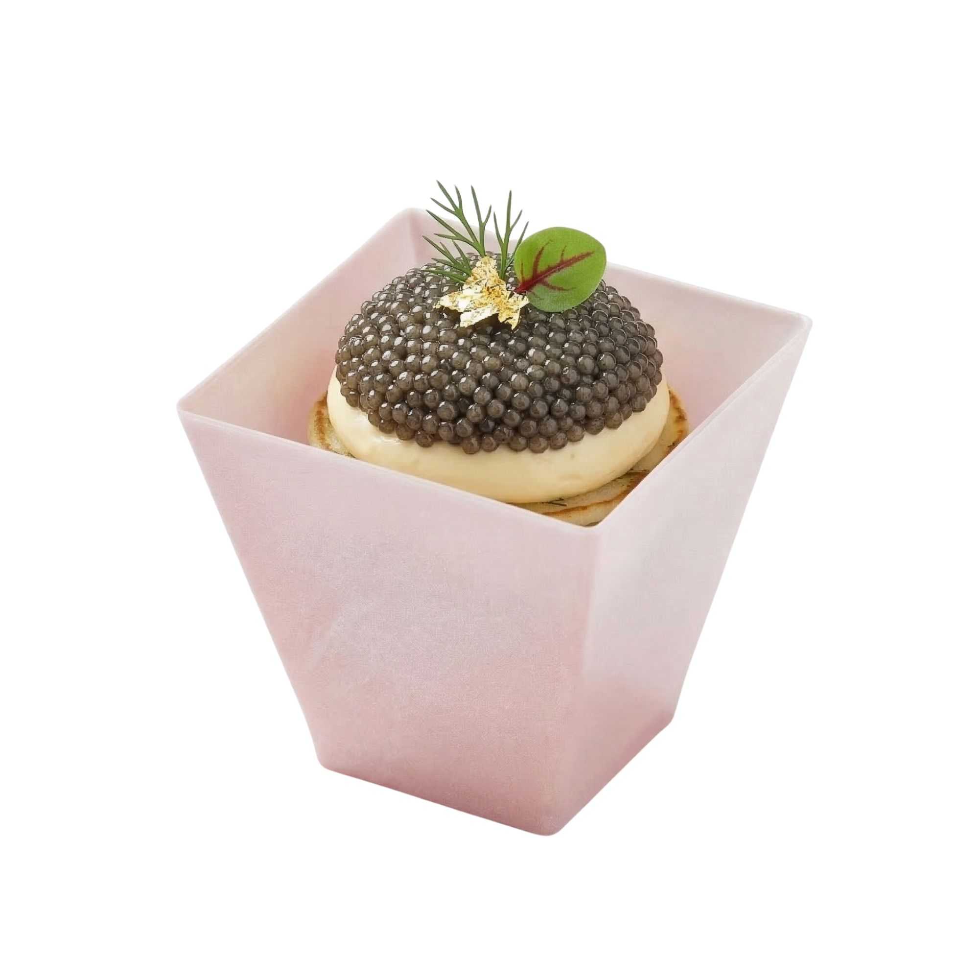 Mini Serve 8 oz Square Powder Pink Plastic Large Kova Cup - Limited Edition - 2 3/4" x 2 3/4" x 2 3/4" - 100 count box
