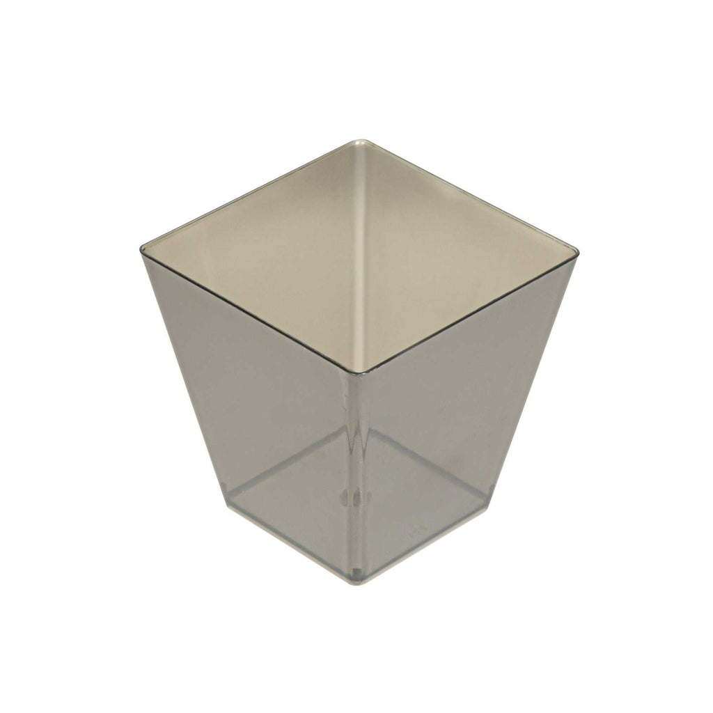 Mini Serve 8 oz Square Smoked Gray Plastic Large Kova Cup - 2 3/4" x 2 3/4" x 2 3/4" - 100 count box