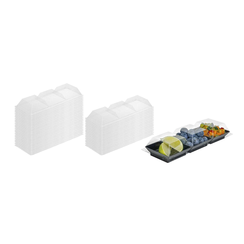 Mini Serve Rectangle Clear Plastic Lid - Fits Terzetto Plate - 100 count box