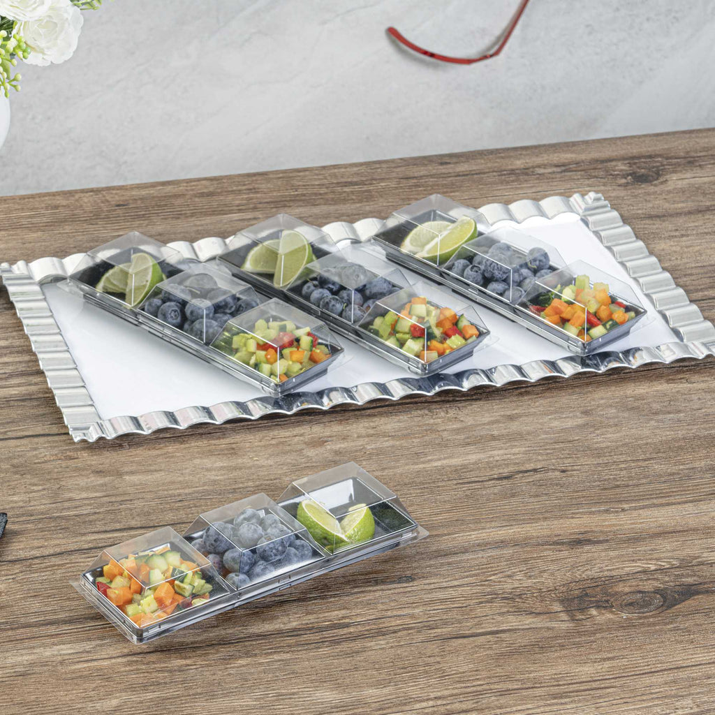 Mini Serve Rectangle Clear Plastic Lid - Fits Terzetto Plate - 100 count box