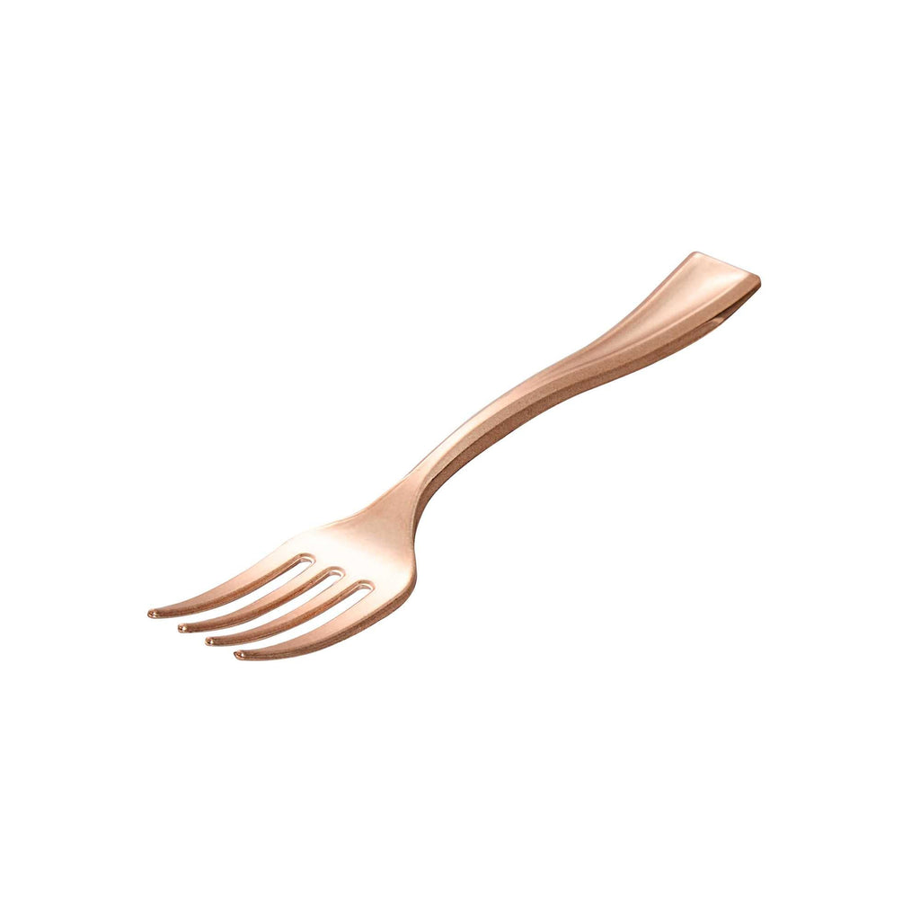 Mini Serve Rose Gold Plastic Mini Fork - 4" - 100 count box