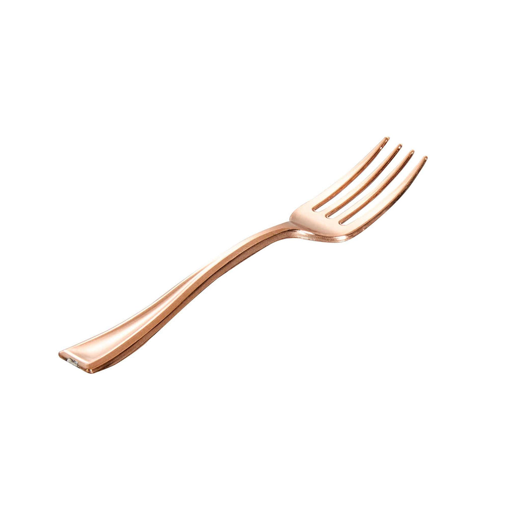 Mini Serve Rose Gold Plastic Mini Fork - 4" - 100 count box