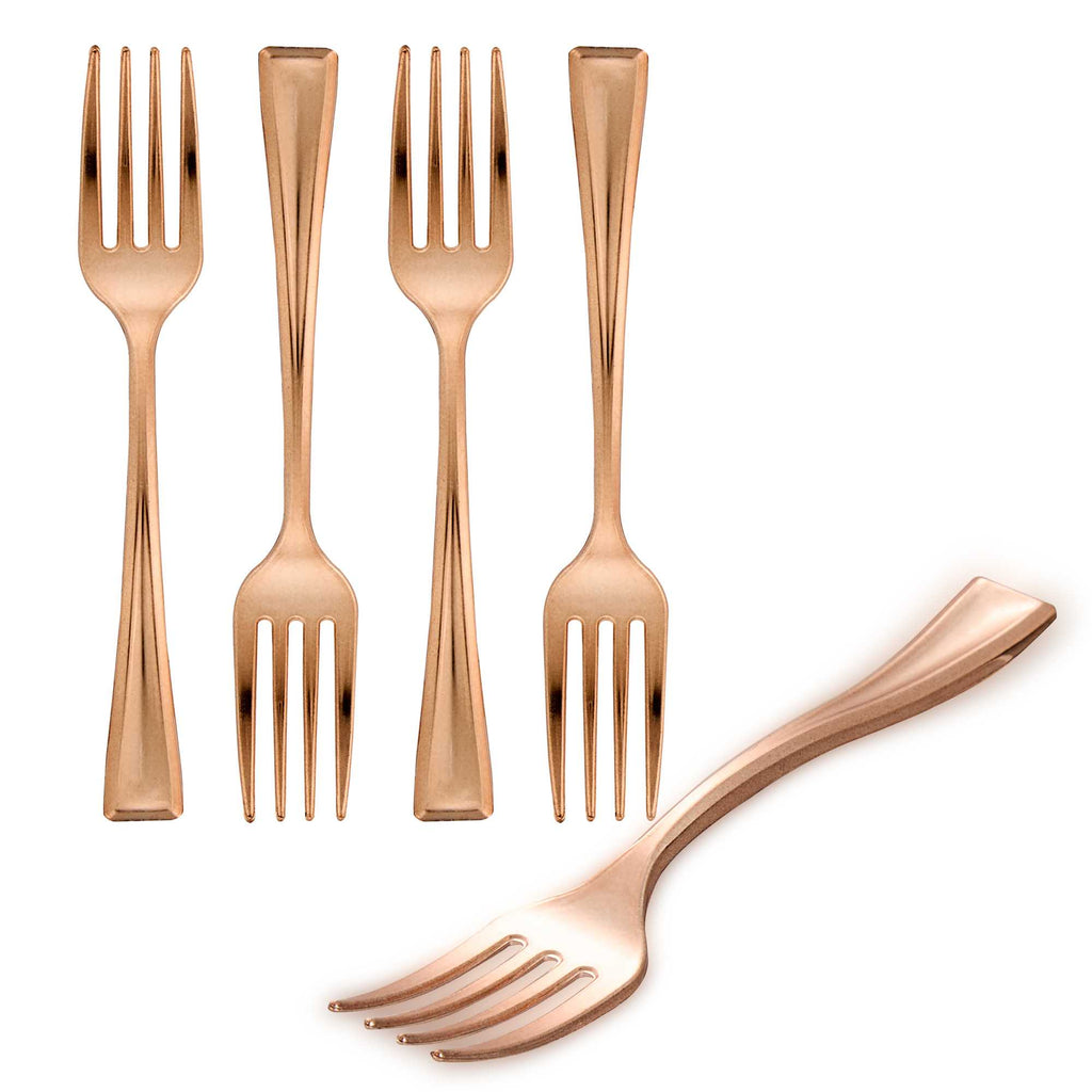 Mini Serve Rose Gold Plastic Mini Fork - 4" - 500 count box