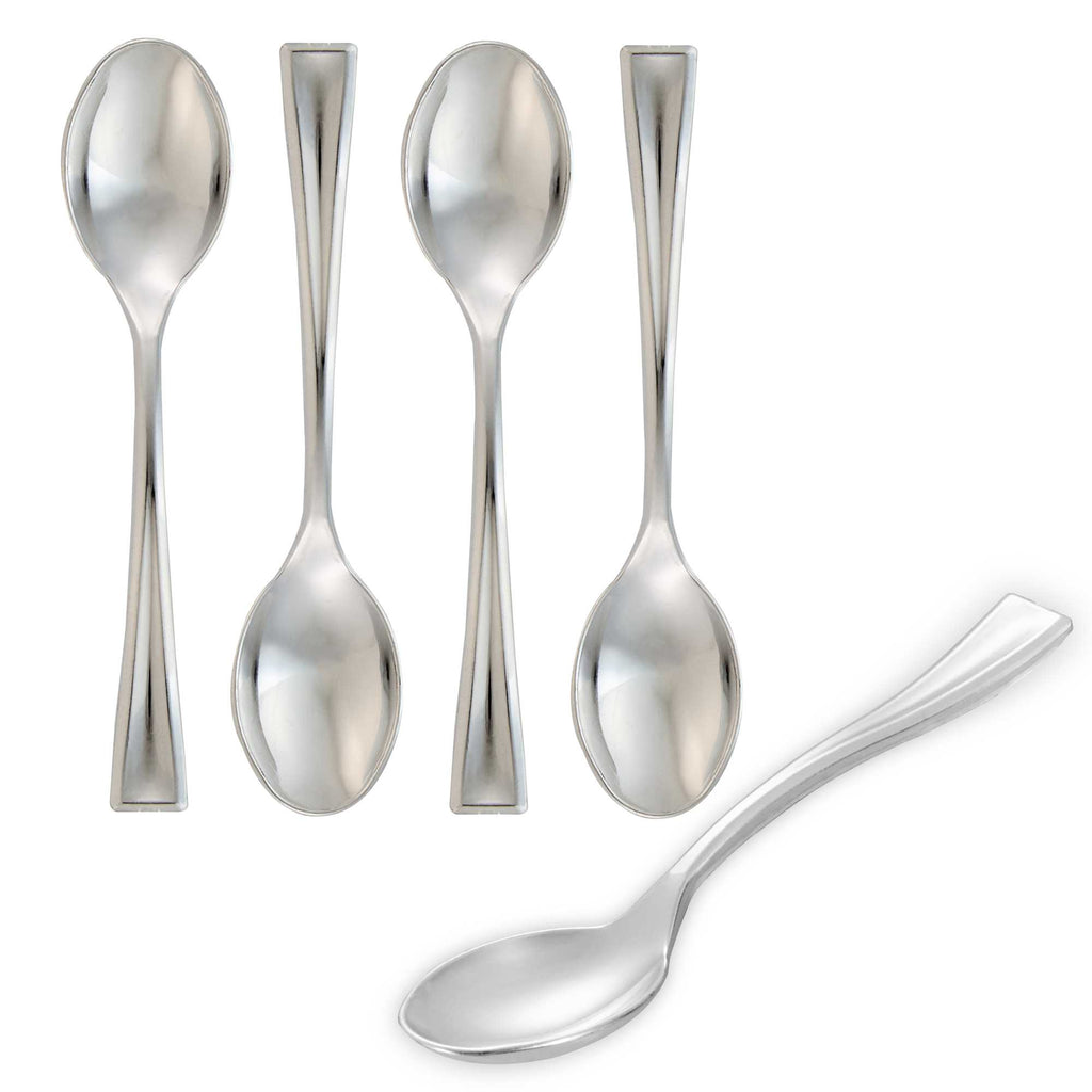 Mini Serve Silver Plastic Mini Spoon - 4" - 100 count box