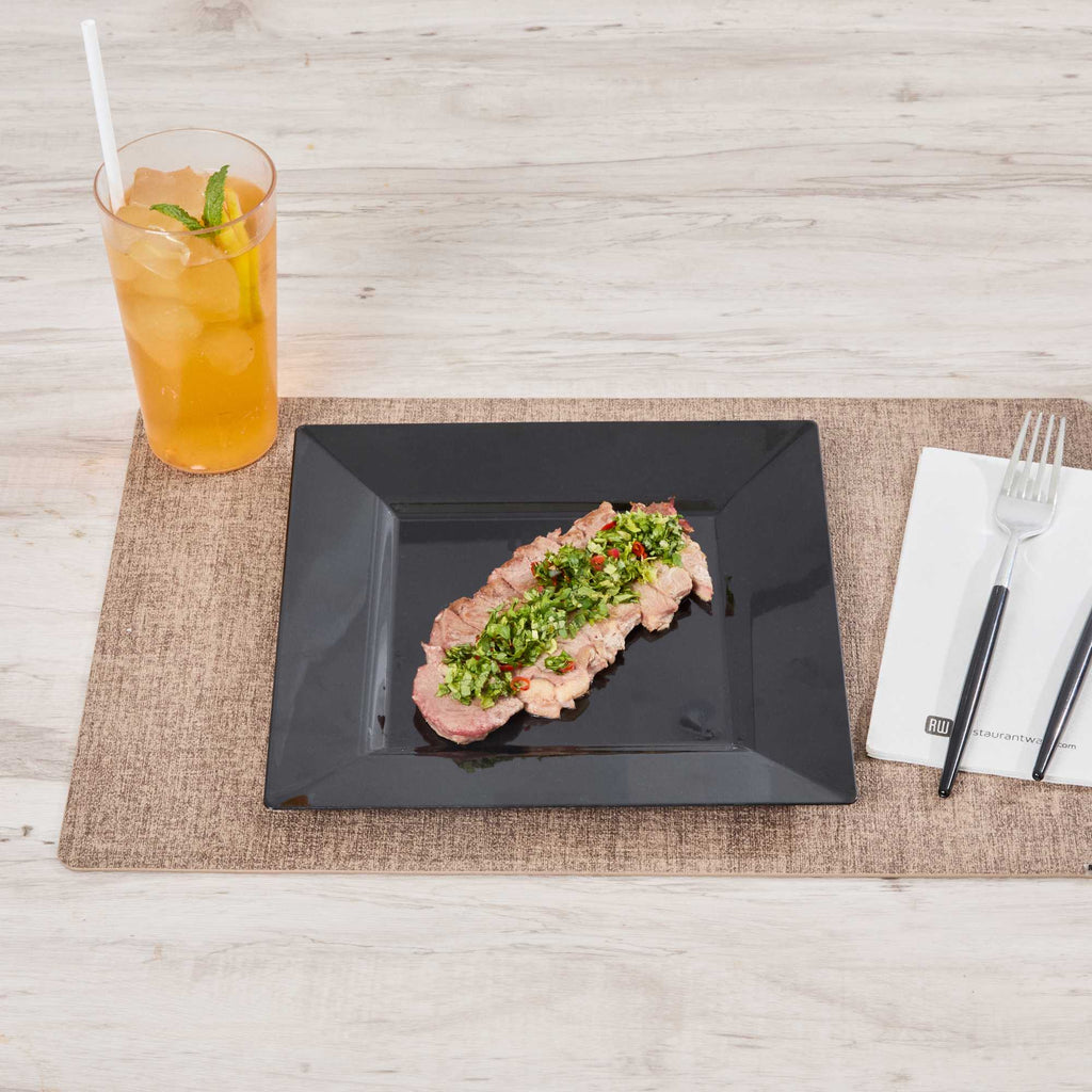 Maxi Serve Square Black Plastic Modern Plate - 9 1/2" x 9 1/2" x 1/2" - 100 count box