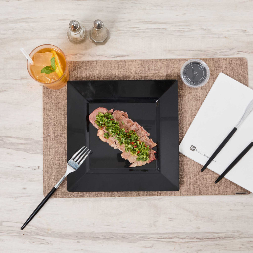 Maxi Serve Square Black Plastic Modern Plate - 9 1/2" x 9 1/2" x 1/2" - 100 count box
