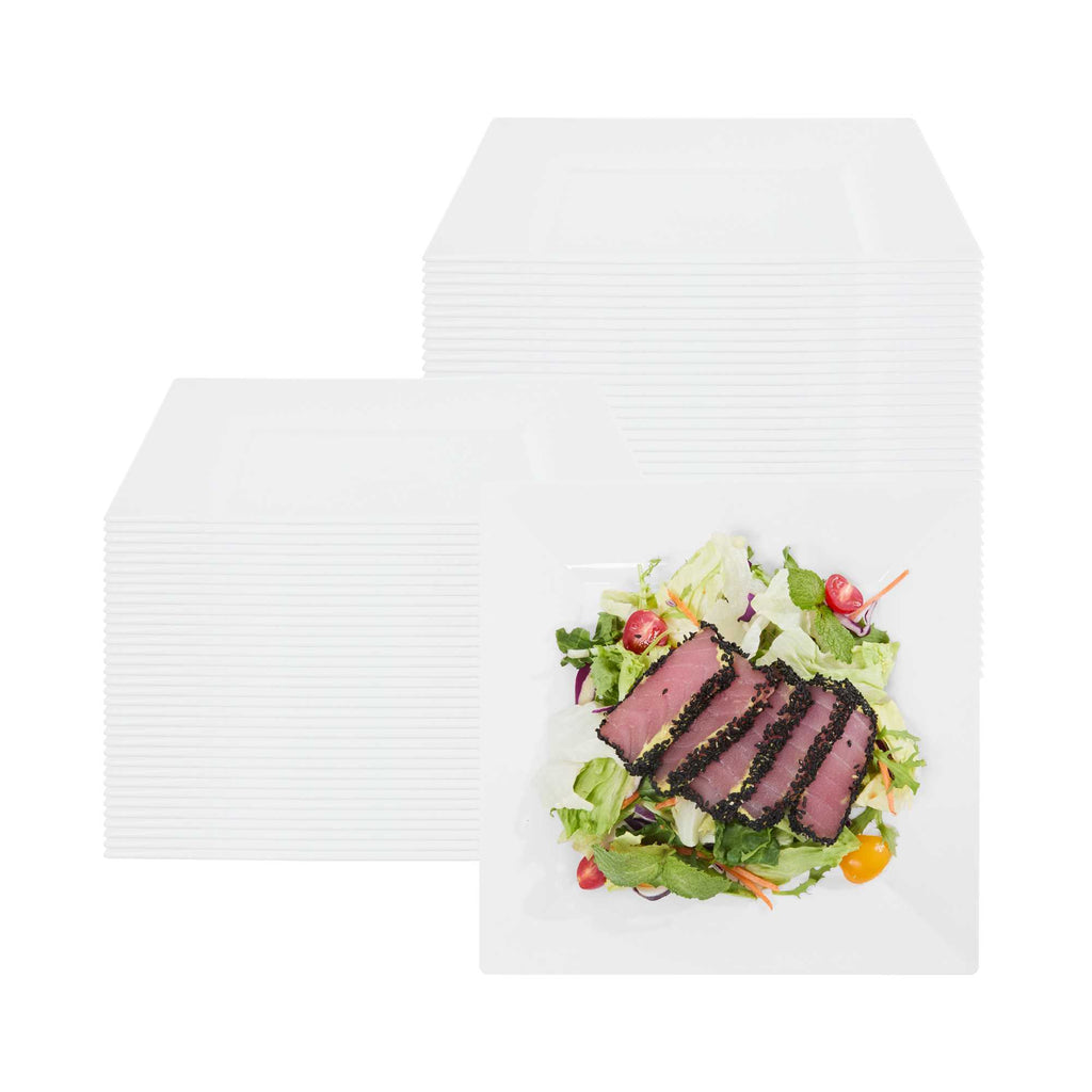 Maxi Serve Square White Plastic Modern Plate - 9 1/2" x 9 1/2" x 1/2" - 100 count box