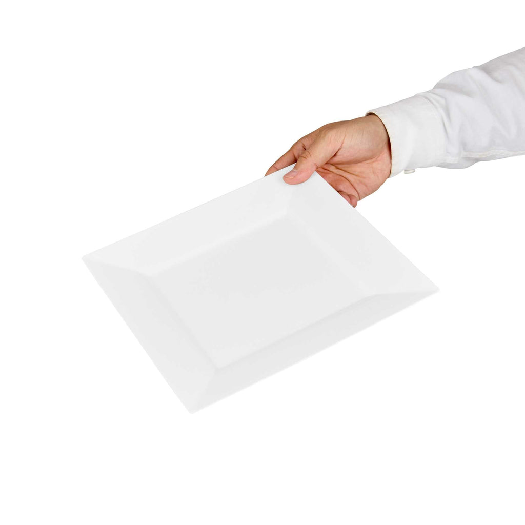 Maxi Serve Square White Plastic Modern Plate - 9 1/2" x 9 1/2" x 1/2" - 100 count box