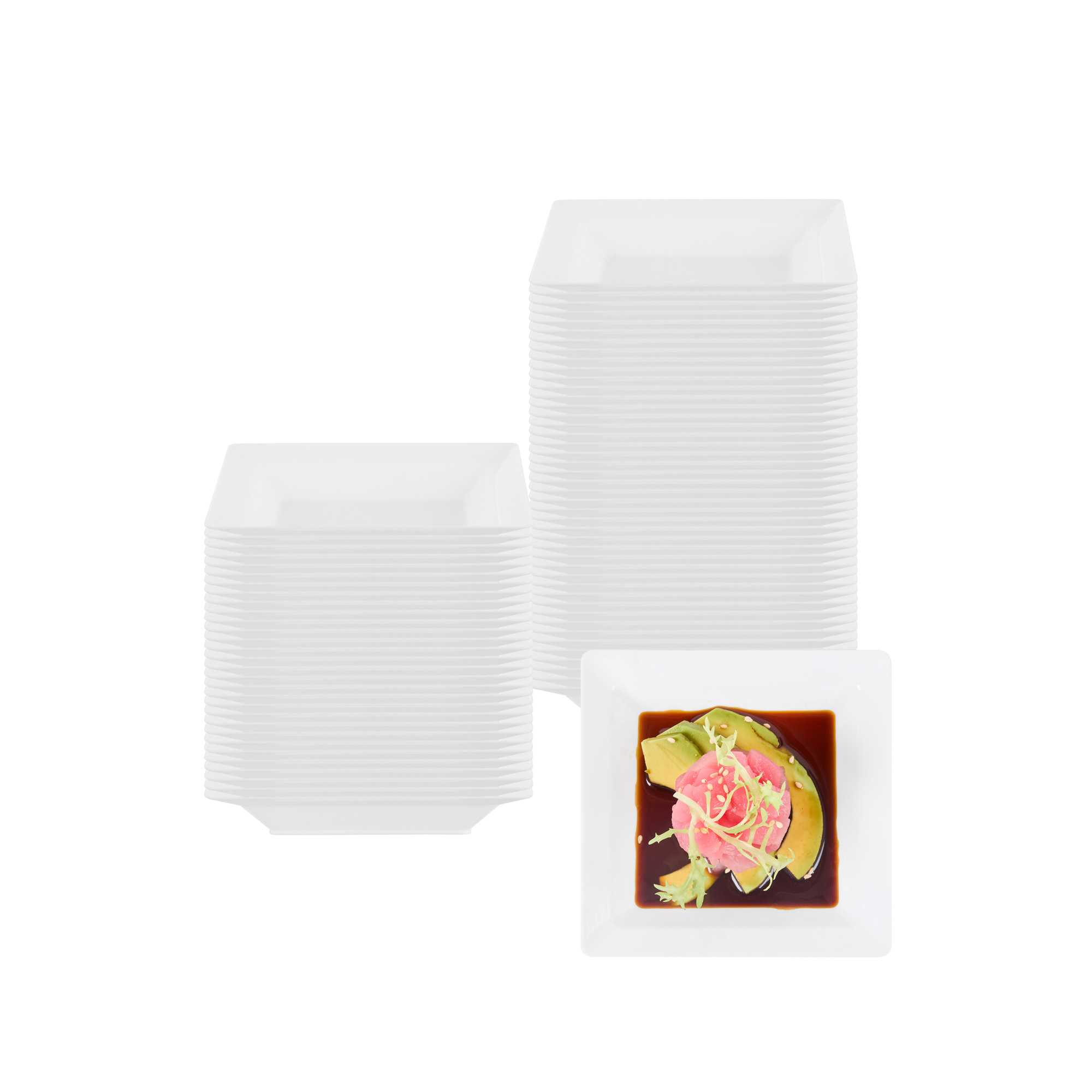 Mini Serve Square White Plastic Plate - 4 1/4" x 4 1/4" x 1/2" - 100 count box