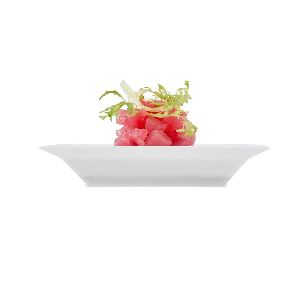 Mini Serve Square White Plastic Plate - 4 1/4" x 4 1/4" x 1/2" - 100 count box