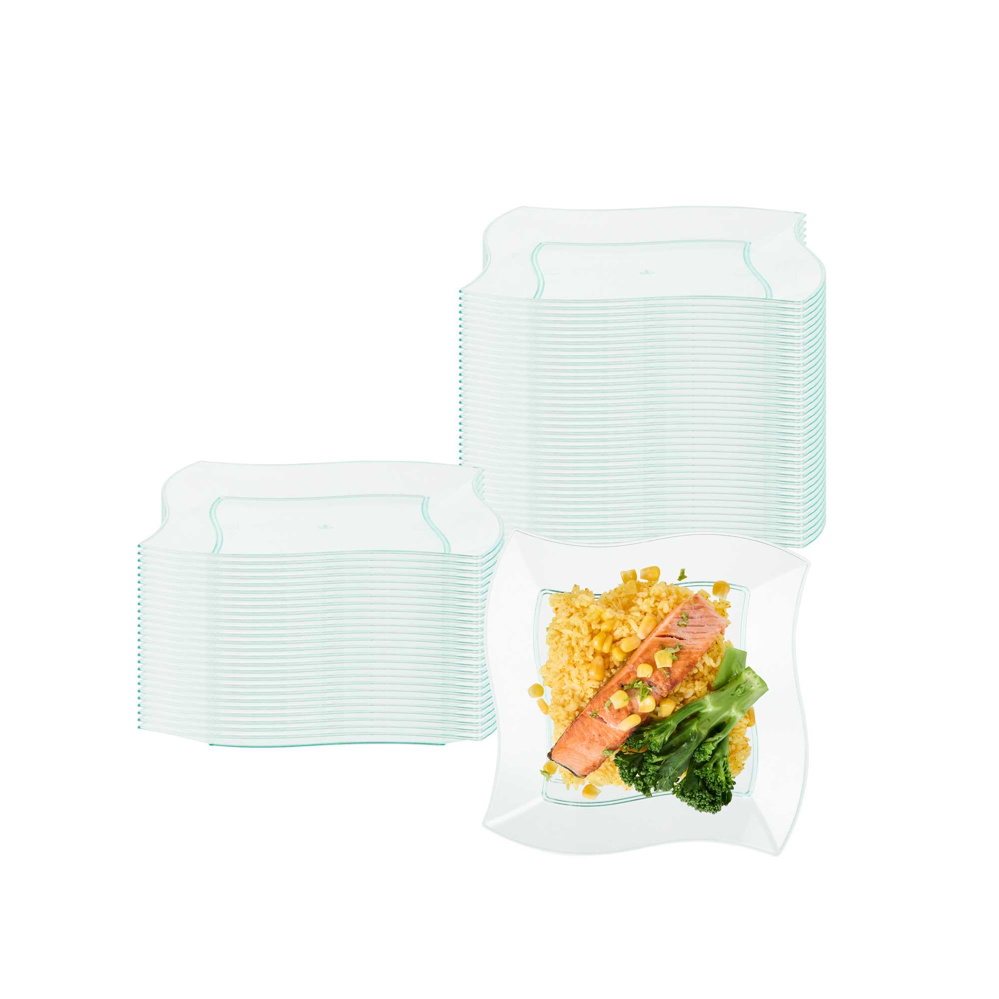 Maxi Serve Square Seagreen Plastic Medium Aqua Plate - 7" x 7" x 1/2" - 100 count box