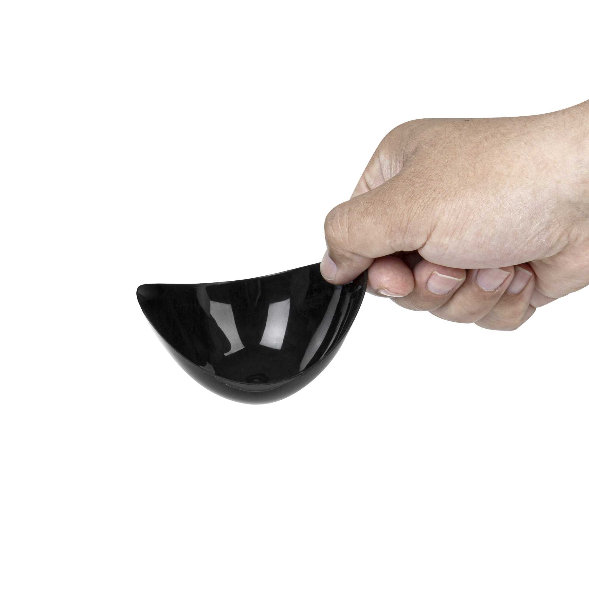 Mini Serve 2 oz Oval Black Plastic Alato Tasting Dish - 3 1/2" x 2 3/4" x 1 3/4" - 100 count box