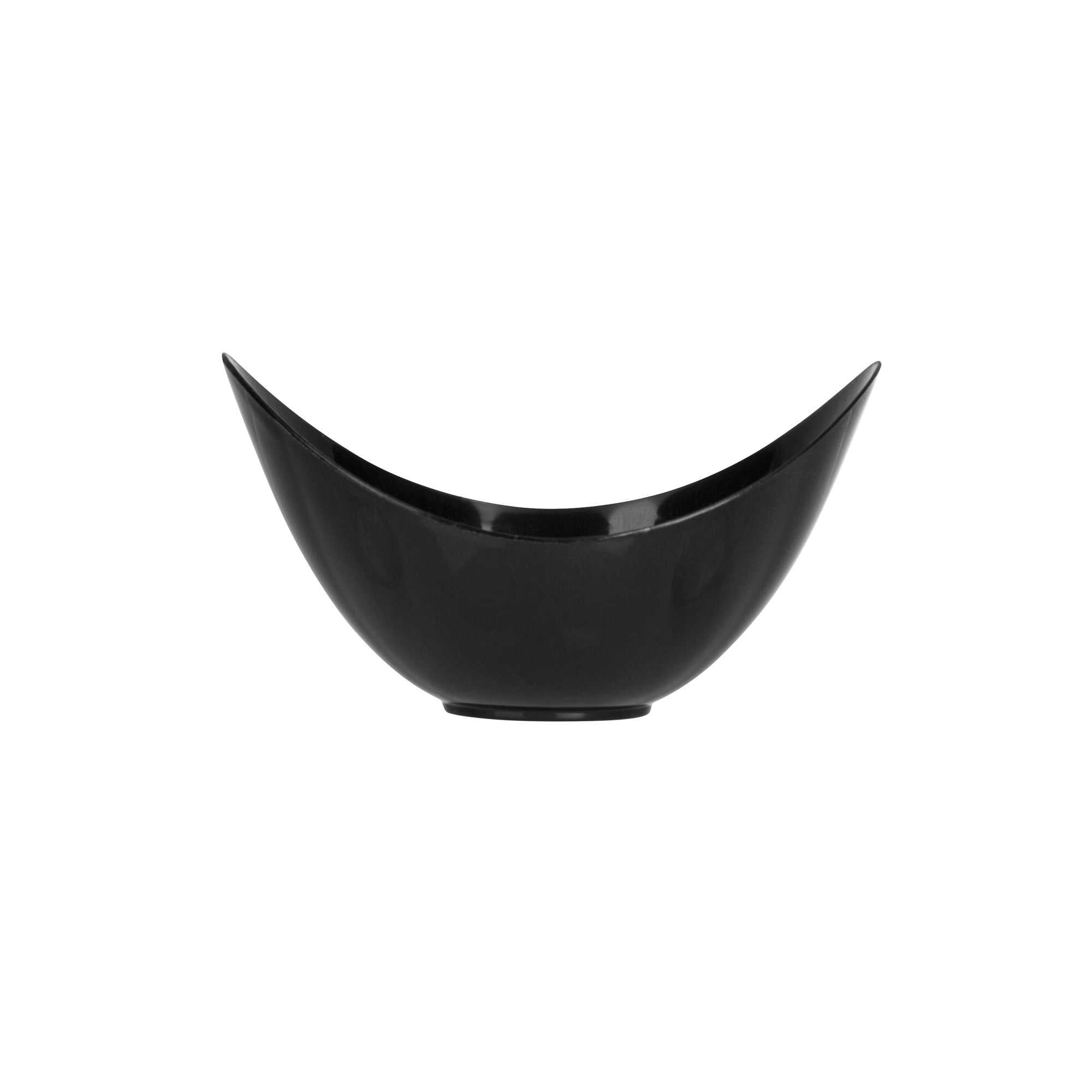 Mini Serve 2 oz Oval Black Plastic Alato Tasting Dish - 3 1/2" x 2 3/4" x 1 3/4" - 100 count box