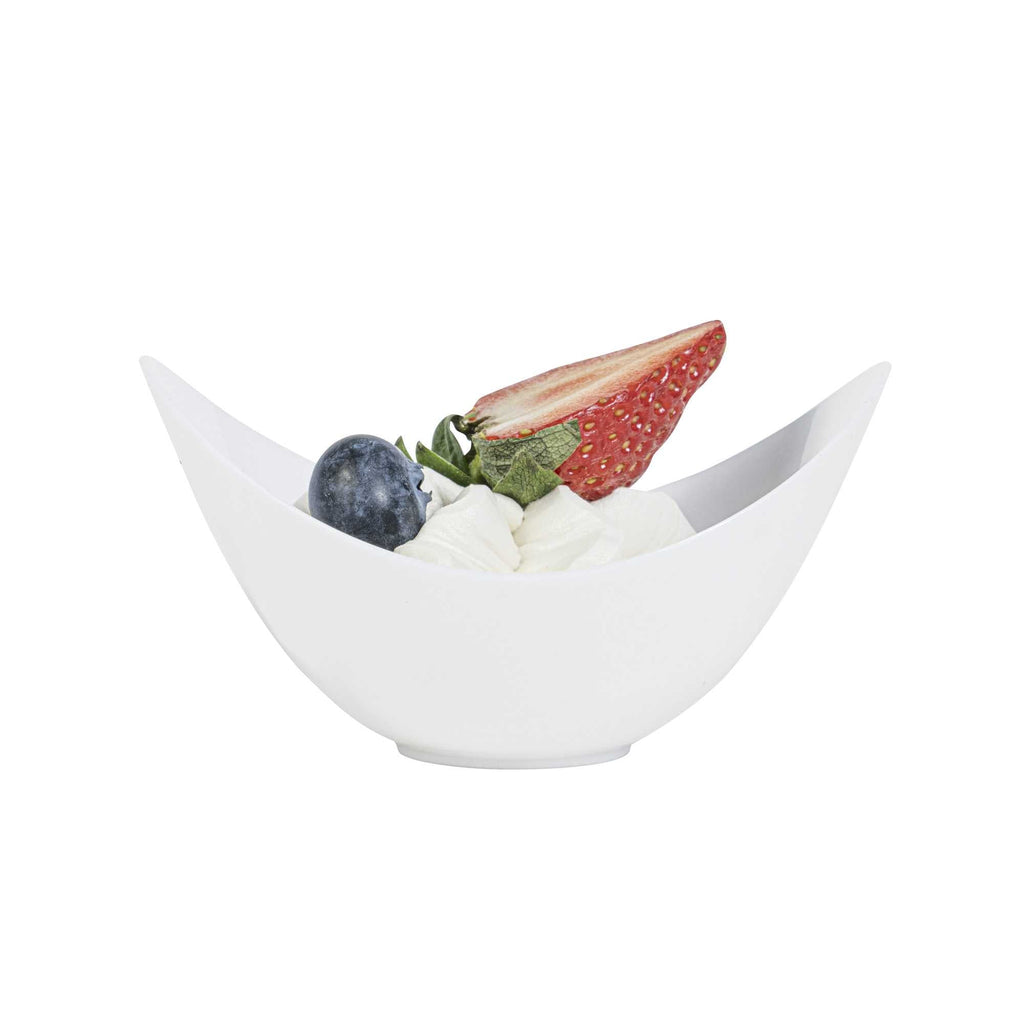 Mini Serve 2 oz Oval White Plastic Alato Tasting Dish - 3 1/2" x 2 3/4" x 1 3/4" - 100 count box