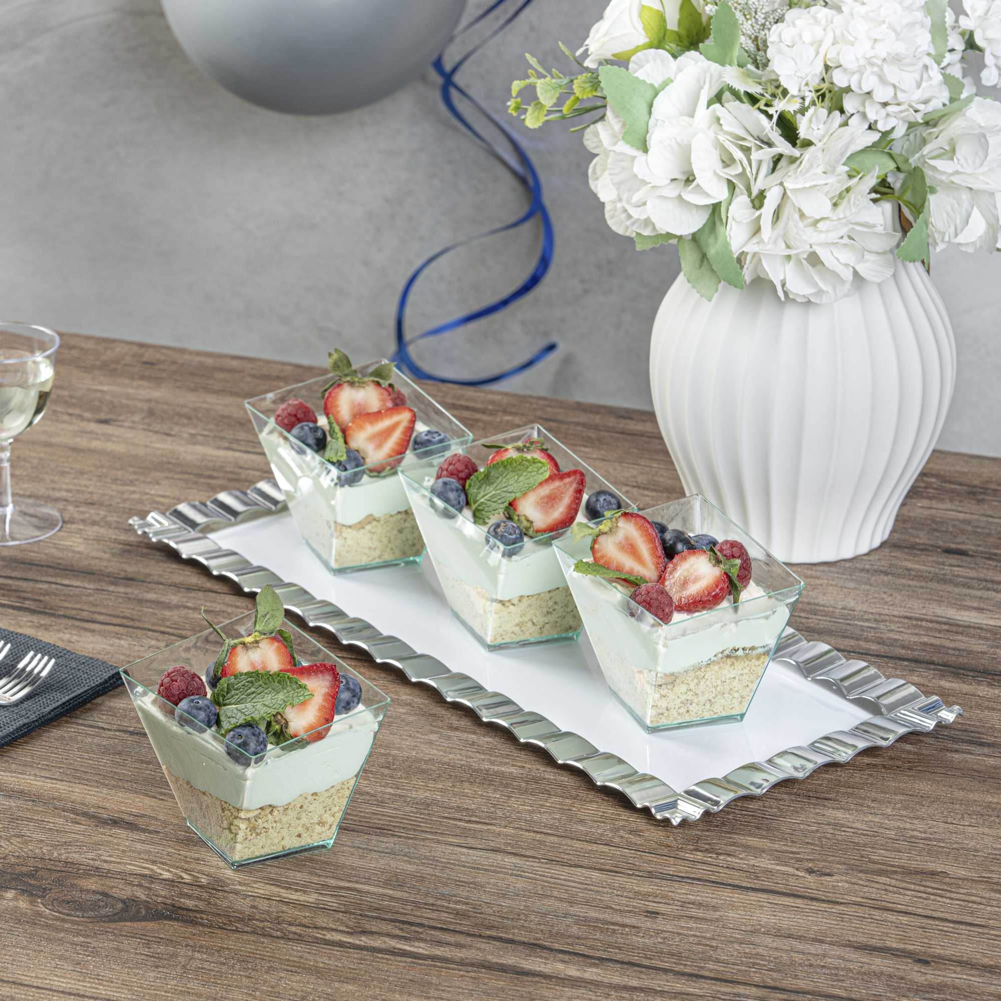 Mini Serve 6 oz Square Seagreen Plastic Large Girata Dish - 3 1/4" x 2 3/4" x 3" - 100 count box