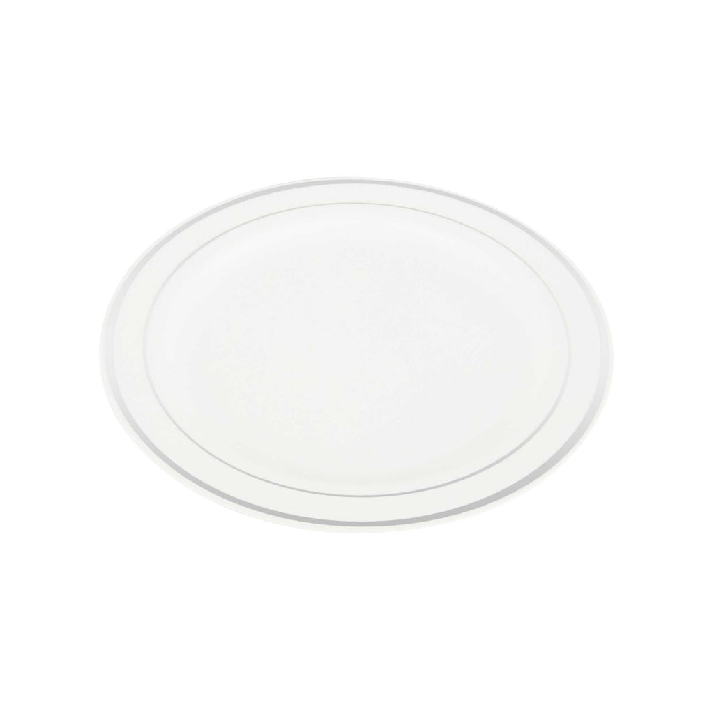 Maxi Serve Round White Plastic Silver-Rimmed Plate - 10 1/2" x 10 1/2" x 1/2" - 100 count box