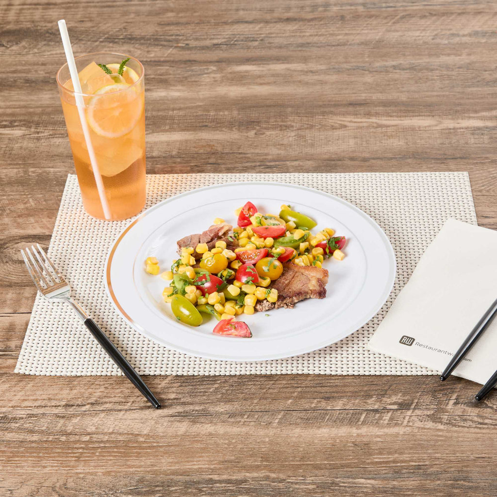 Maxi Serve Round White Plastic Silver-Rimmed Plate - 10 1/2" x 10 1/2" x 1/2" - 100 count box