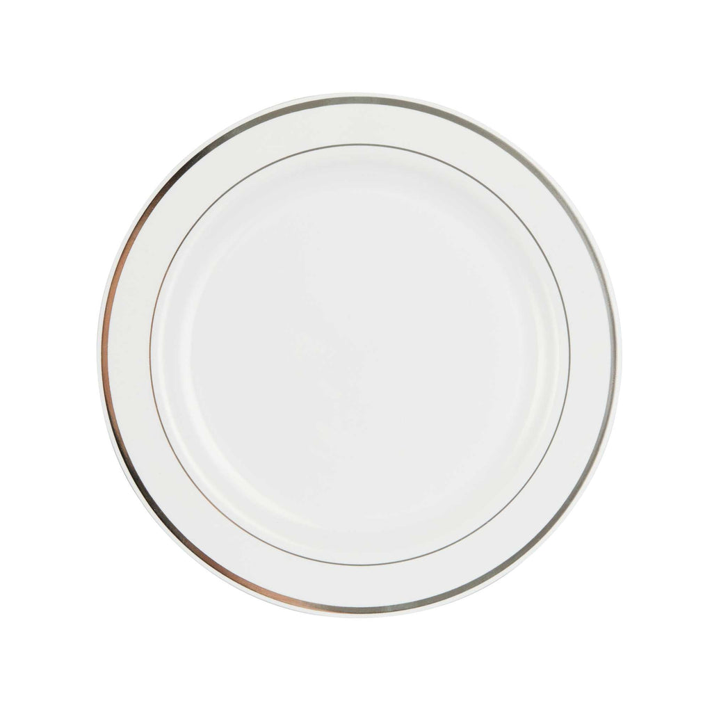 Maxi Serve Round White Plastic Silver-Rimmed Plate - 10 1/2" x 10 1/2" x 1/2" - 100 count box