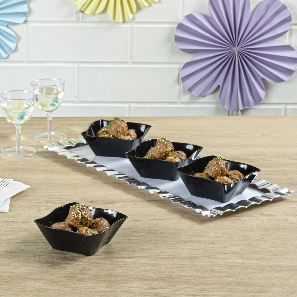 Mini Serve 6 oz Square Black Plastic Aqua Bowl - 3 1/4" x 3 1/4" x 1 1/2" - 100 count box