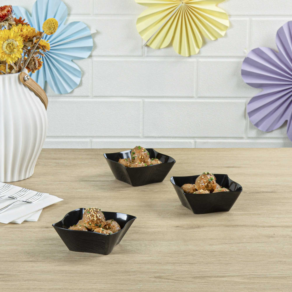 Mini Serve 6 oz Square Black Plastic Aqua Bowl - 3 1/4" x 3 1/4" x 1 1/2" - 100 count box